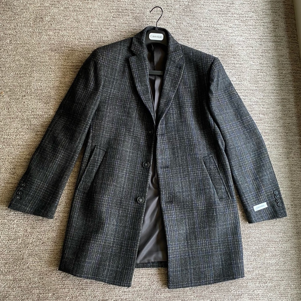 Calvin Klein Men's Slim Fit Wool Blend Overcoat Jacket